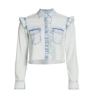 Alice + Olivia Womens Crop Chambray Shirt in Ocean Blues